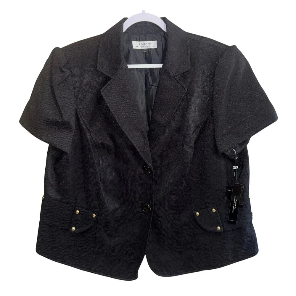 NWT Tahari Arthur Levine Black Short Sleeve Classic Blazer Womens Size 20W $280